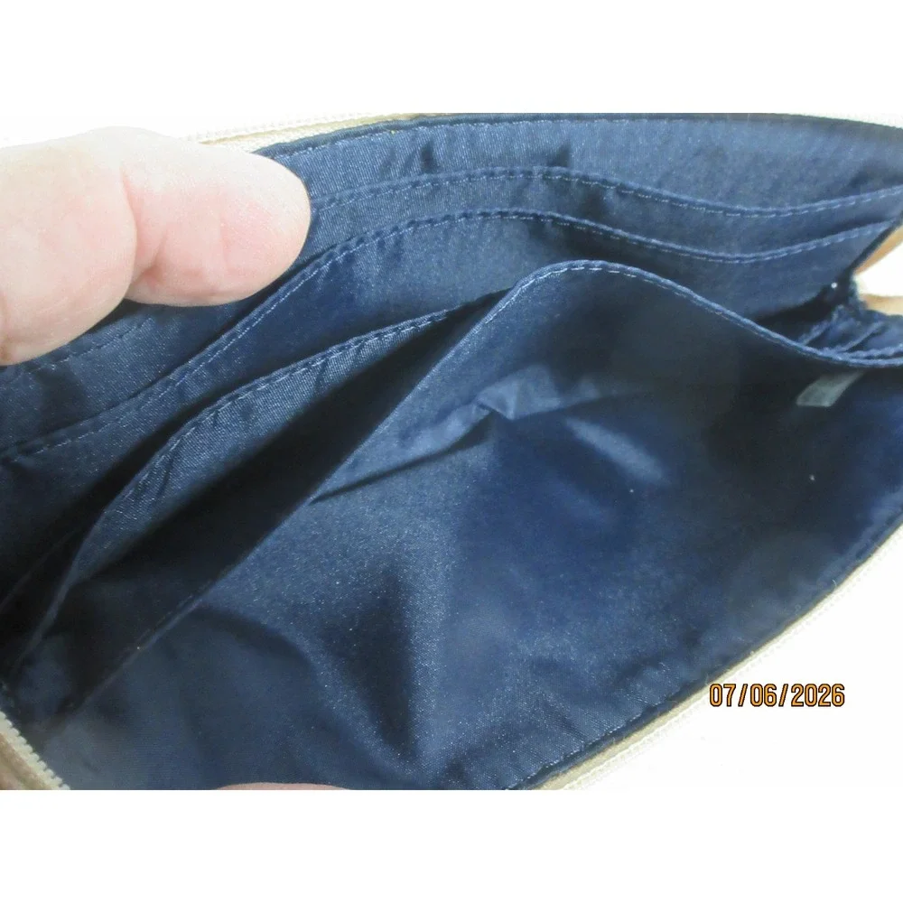 Coach Colorblock Leather Wristlet Navy Blue Teal Cream Zip Pouch Card Slots
